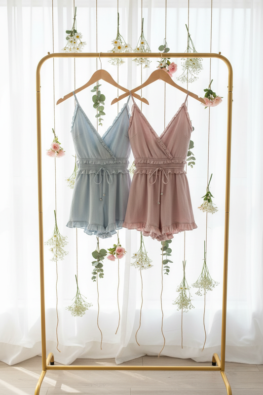 Outdoor Chic Ruffle Romper with Waist Tie 5099IMR