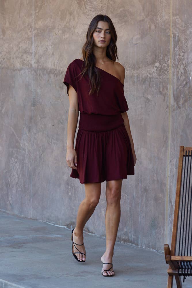 Knit Viscose Spandex Jersey Asymmetrical Neck Mini