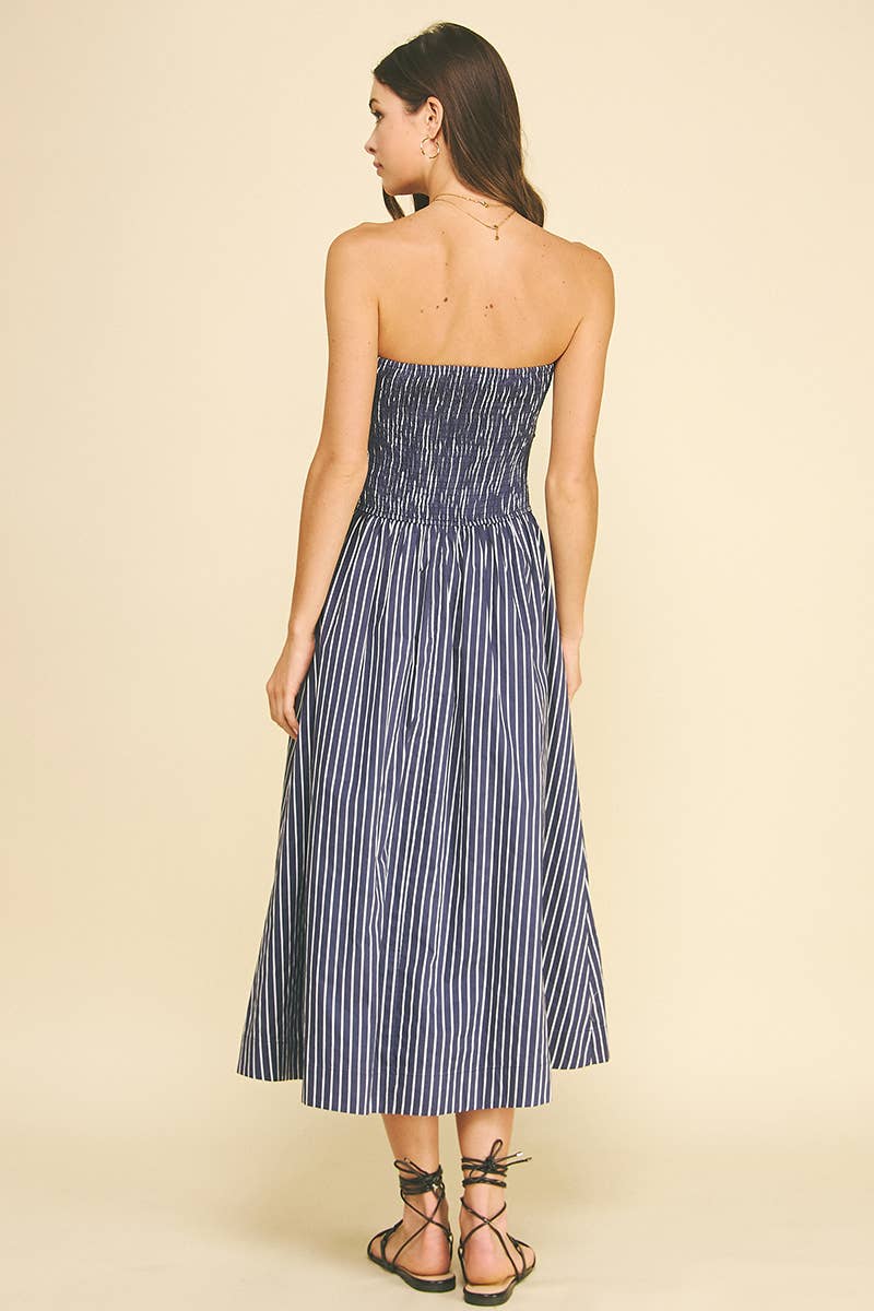 Striped Smocked Tube Midi Dress