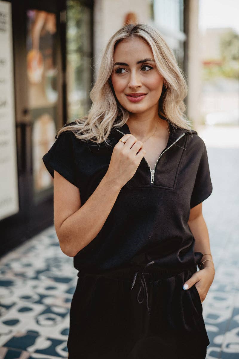 Black Half Zip Lounge Set