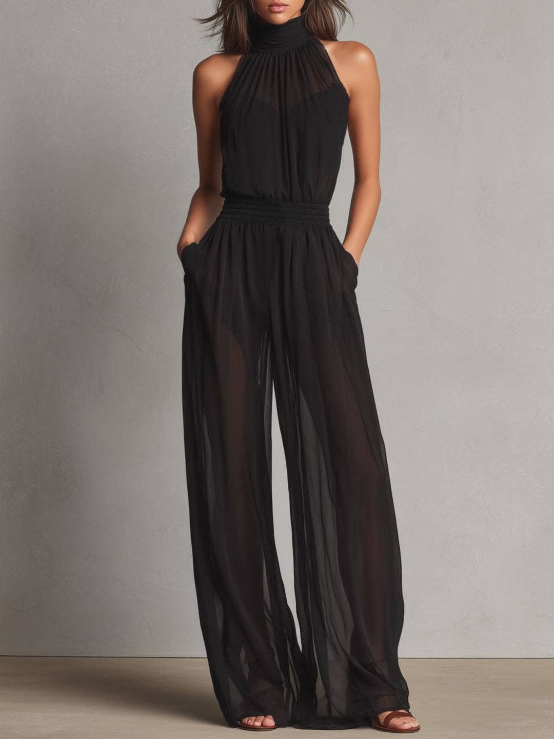 Women's Casual Sleeveless Wide-Leg Jumpsuit