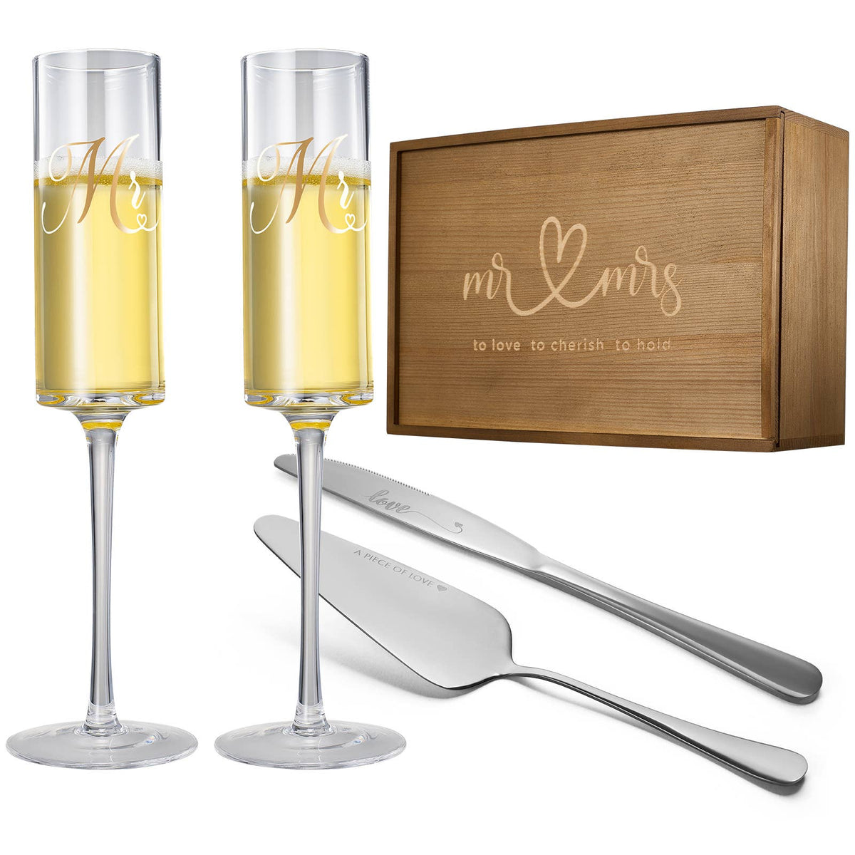 Mr & Mrs Champagne Flutes Gift Set - Silver