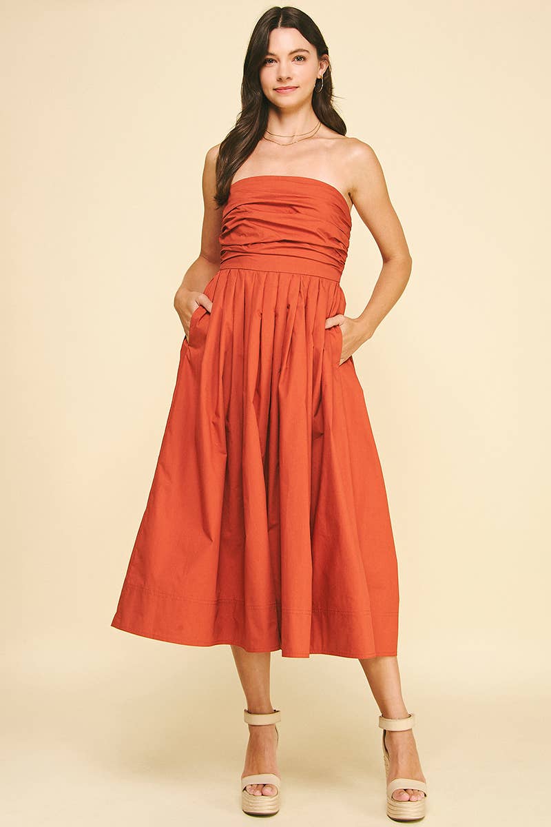 Shirring Detailed Sleeveless Midi Dress