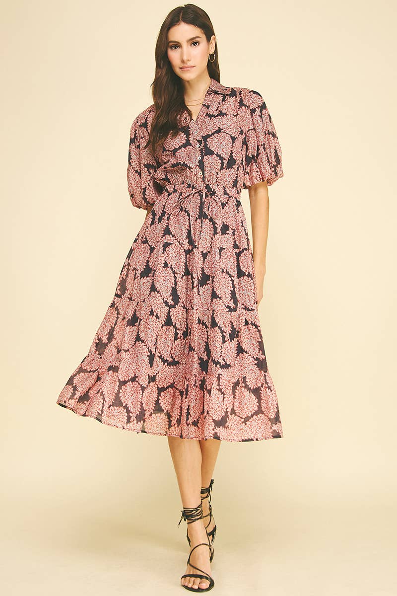 Floral Button Down Tiered Midi Dress