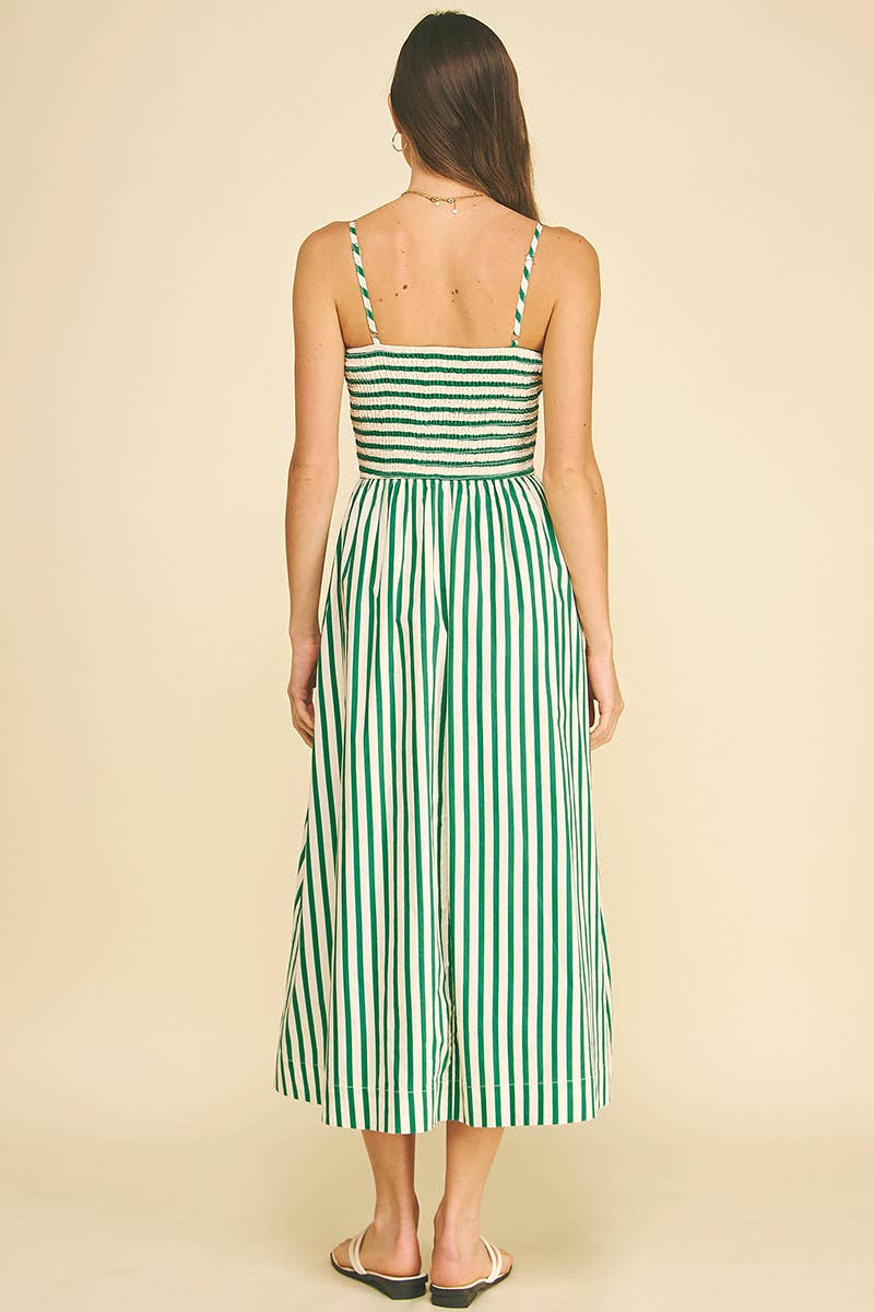 Striped Ruched Detail Midi Dress