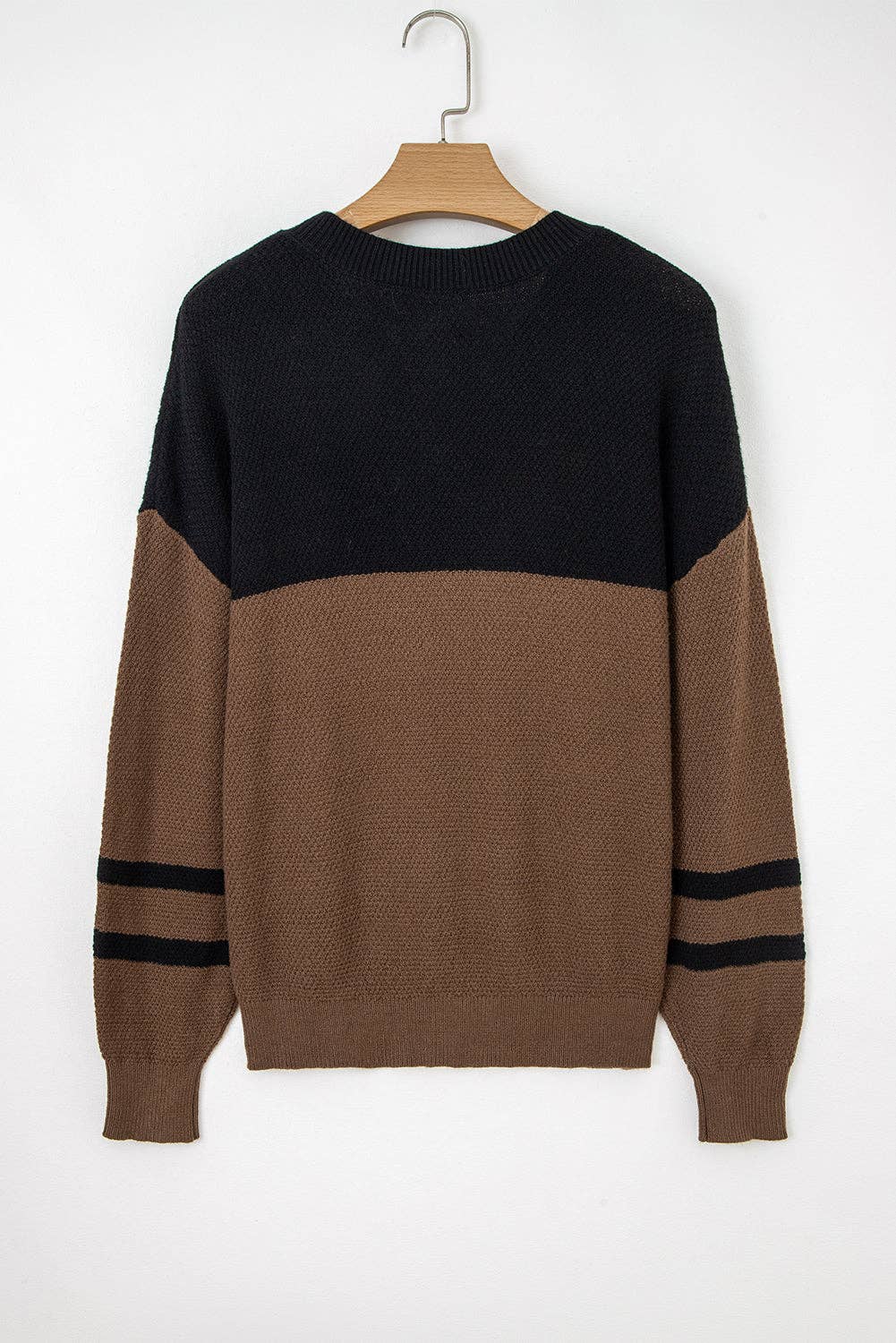 Color Block Knit Striped Sleeve Detail Casual Sweater