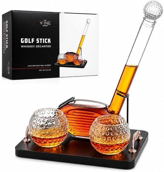Golf Club Whiskey Decanter Set with 2 Crystal Glasses, 28.7