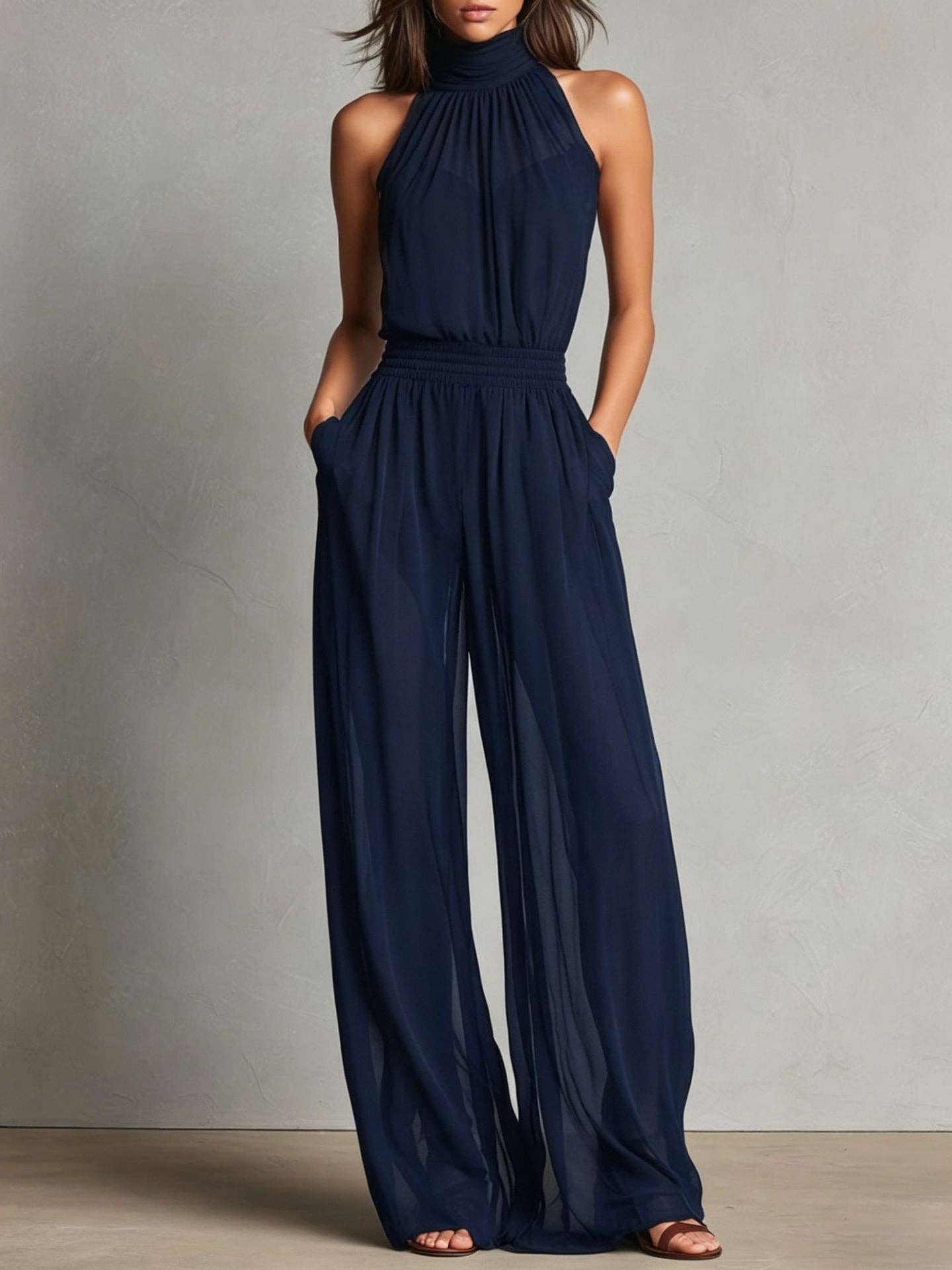 Women's Casual Sleeveless Wide-Leg Jumpsuit