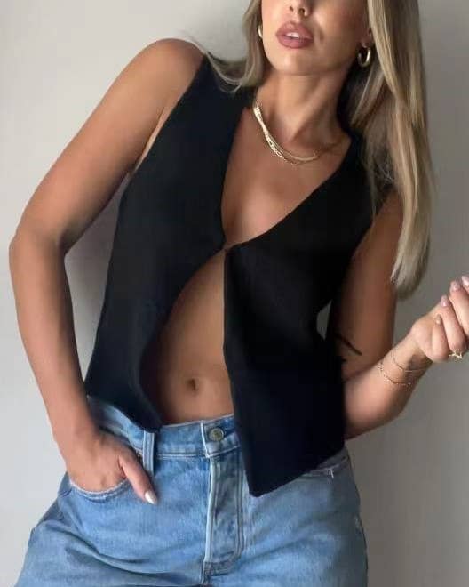 Sleeveless Knitted Cardigan Tank Top