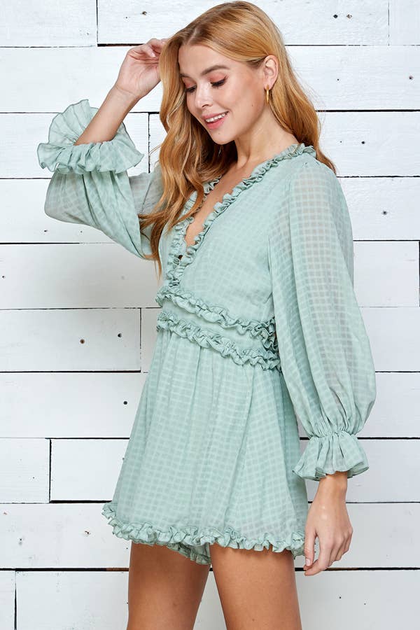 Three Quarter Sleeve Ruffle Romper