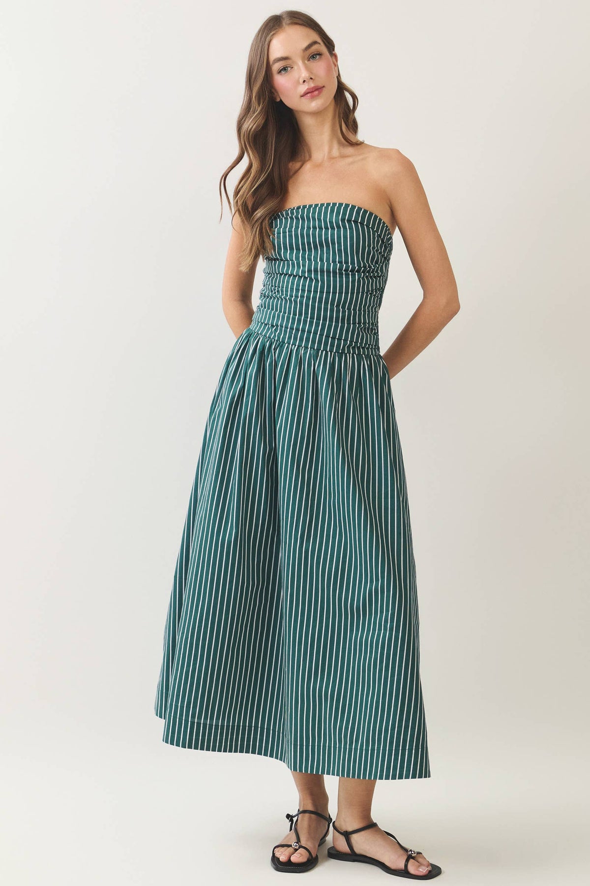 Striped Smocked Tube Midi Dress