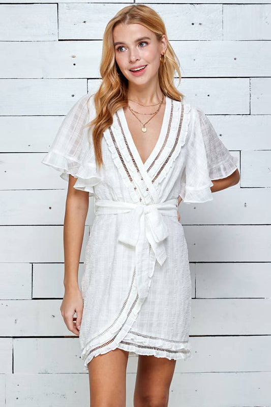 Springtime Flutter Sleeve Tie-Waist Dress 5108IMD
