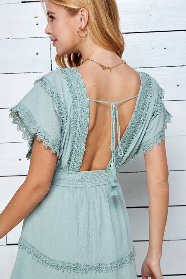 Casual V-Neck Woven Dress with Tassel Trim