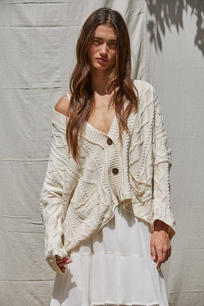 Knit Sweater Cotton V-Neck Cable Knit Cardigan Top