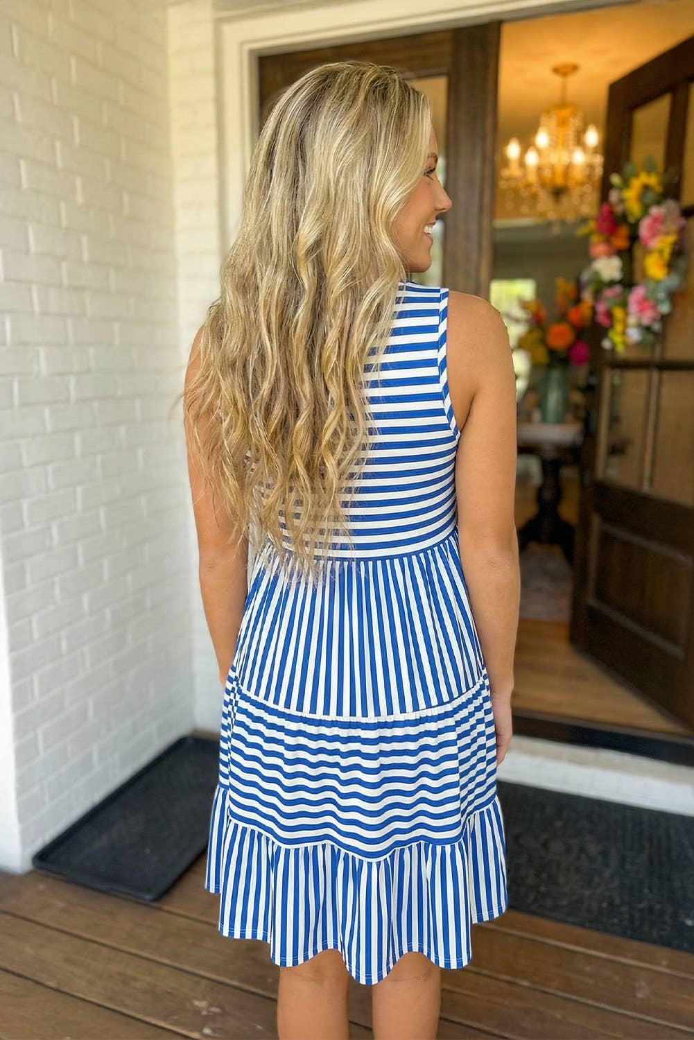 Stripe U Neck Sleeveless Loose Fit Mini Dress