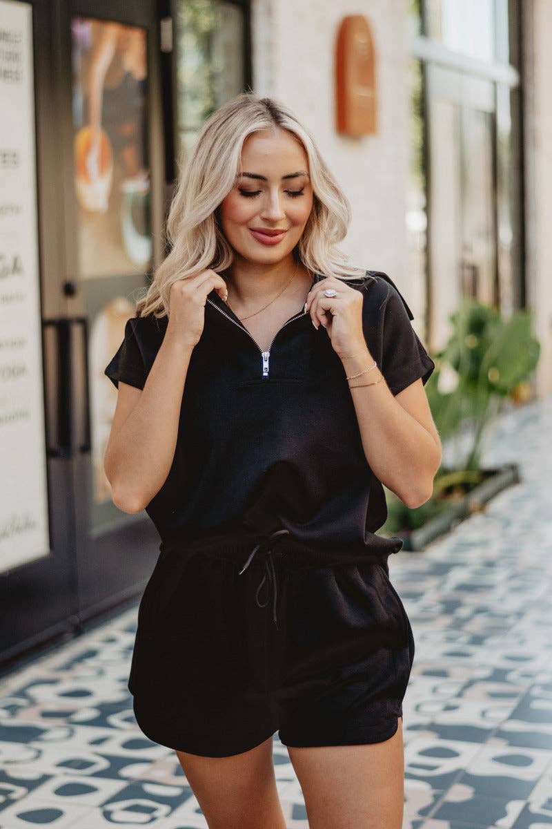 Black Half Zip Lounge Set