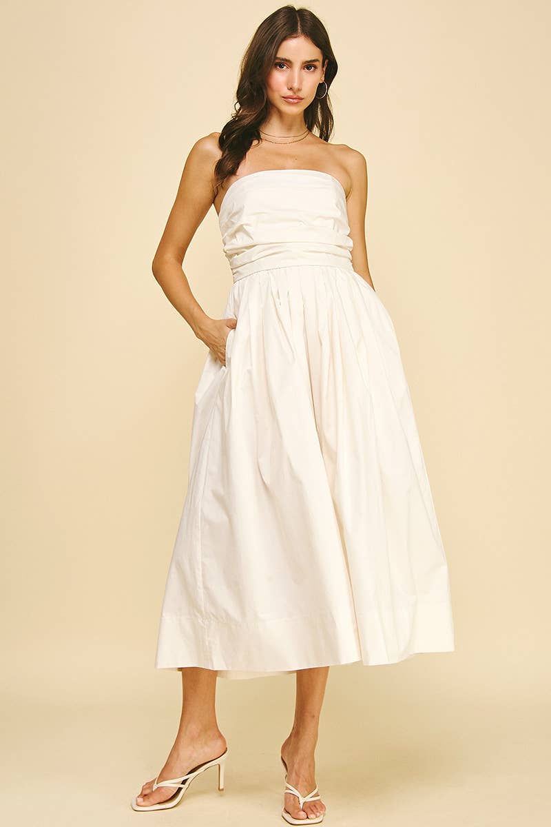 Shirring Detailed Sleeveless Midi Dress