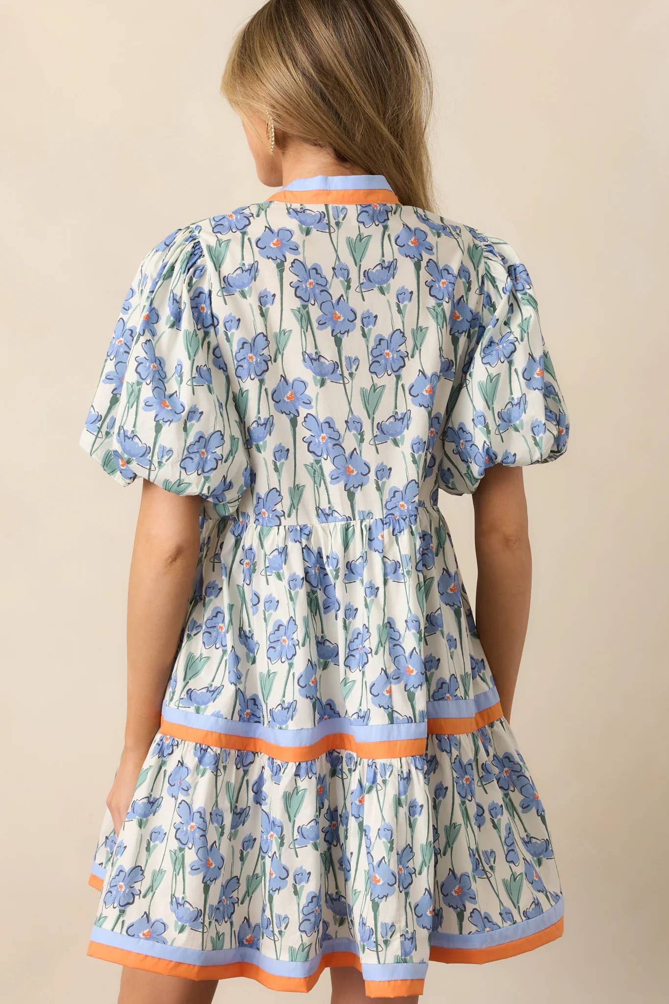 Blue wildflowers Floral V-neck mini dress A-line dress