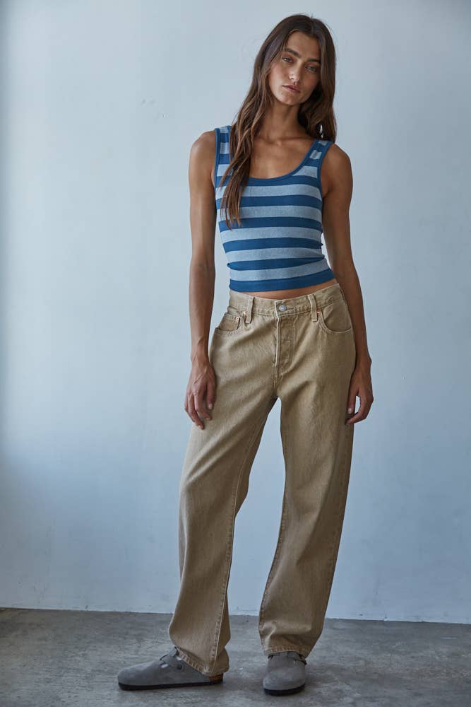 Knit Striped Seamless Padded Tank Top