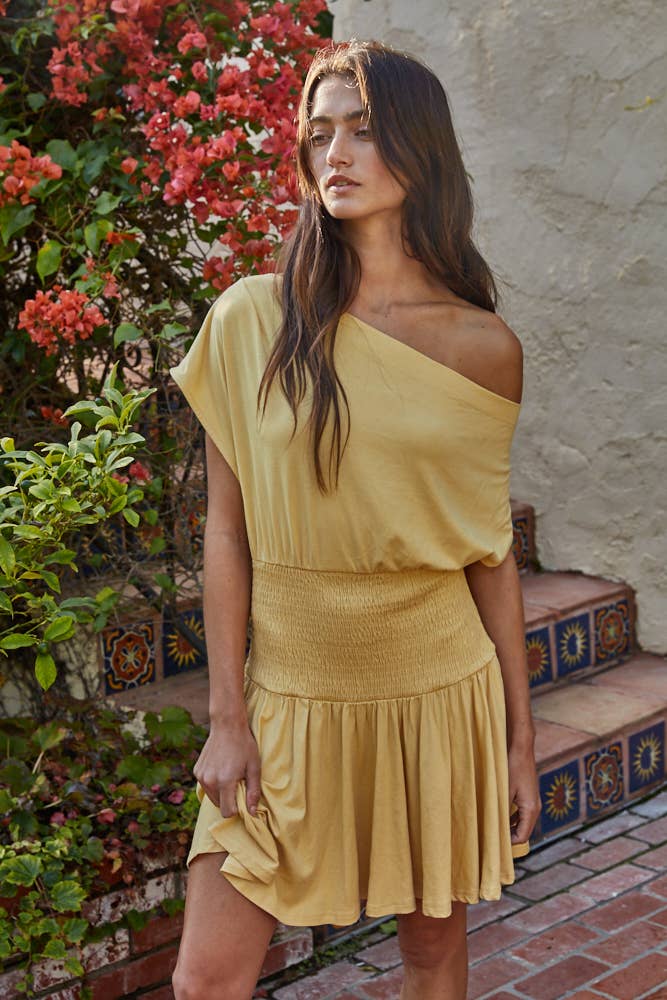 Knit Viscose Spandex Jersey Asymmetrical Neck Mini