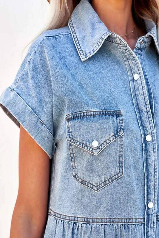 Chic Denim Button Front Dress for Everyday Boutique Styling