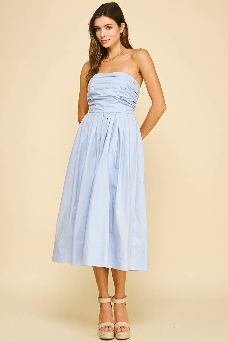 Shirring Detailed Sleeveless Midi Dress