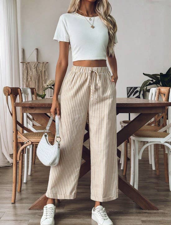 Laced Stripes Wide Leg Pants