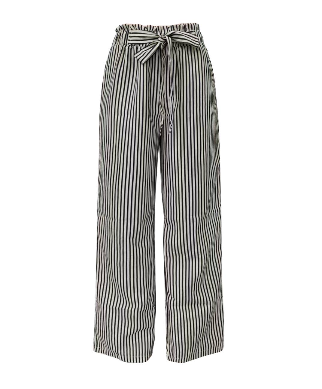 Ruffle Paperbag Slacks Striped Wide-Leg Pants