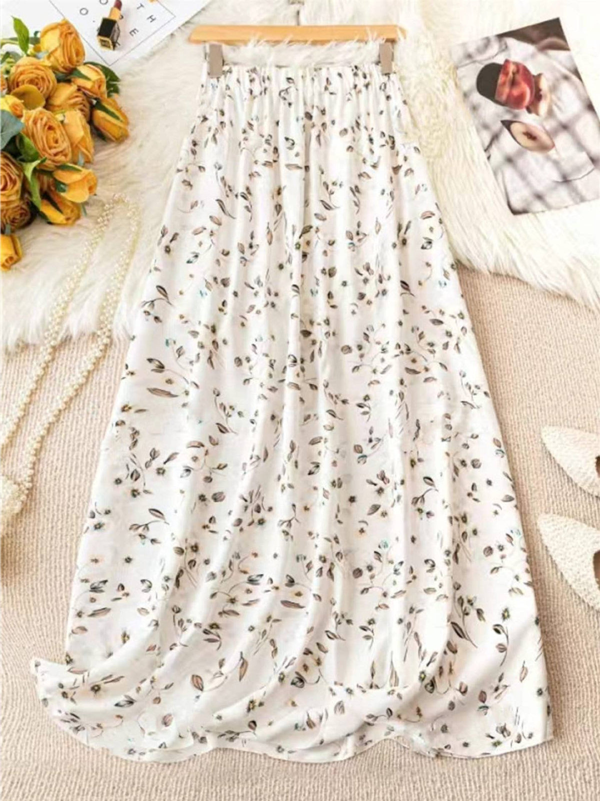 High Waist Slim Floral Maxi Skirt