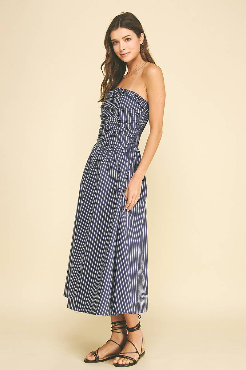 Striped Smocked Tube Midi Dress