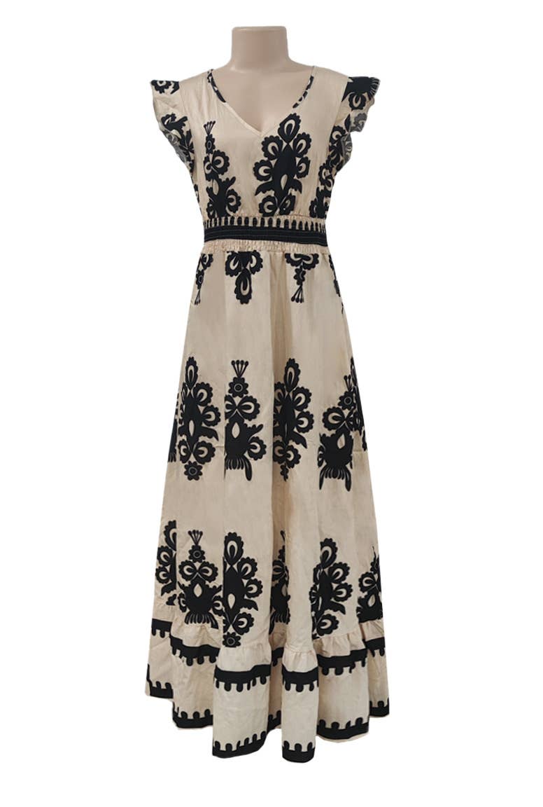 Boho Ethnic Print Ruffled Sleeve V-Neck Dress – Sweet Irene's Boutique