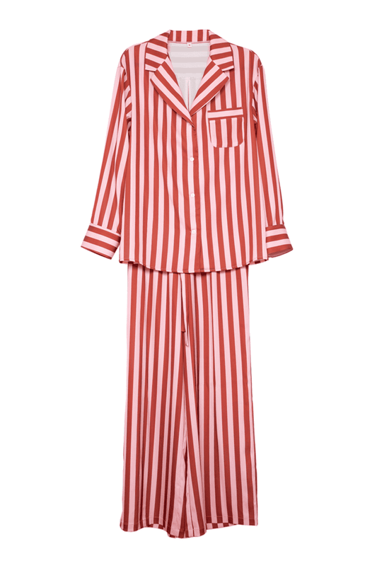 Blush Striped Satin Pajama Set