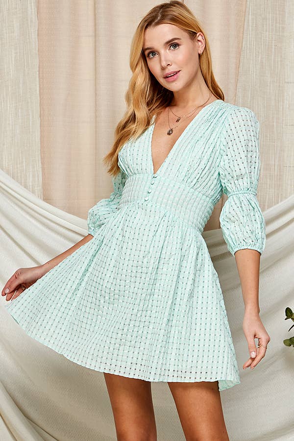 Outdoor Chic Deep V-Neck Dress with Puffy Sleeves