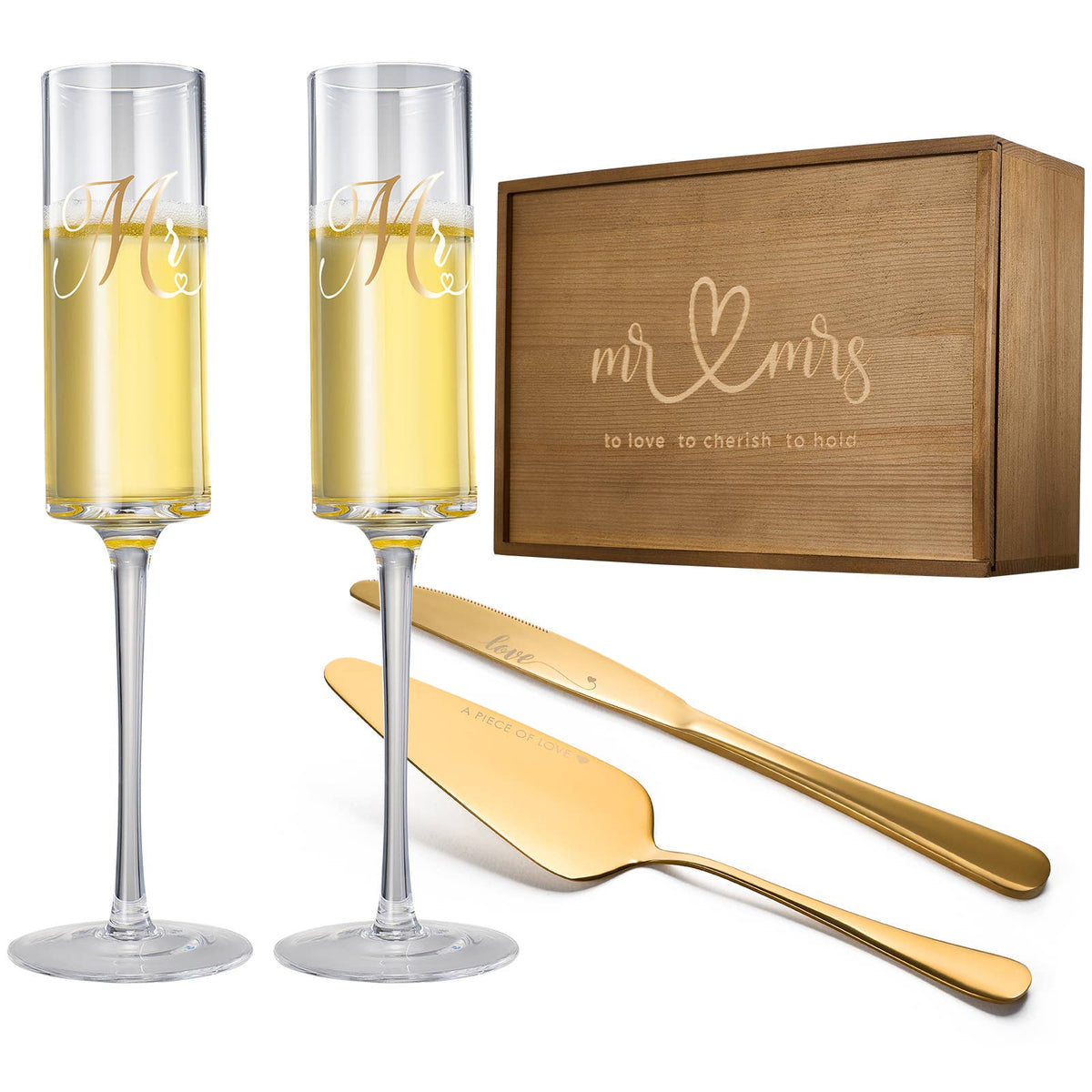 Mr & Mrs Champagne Flutes Gift Set - Gold