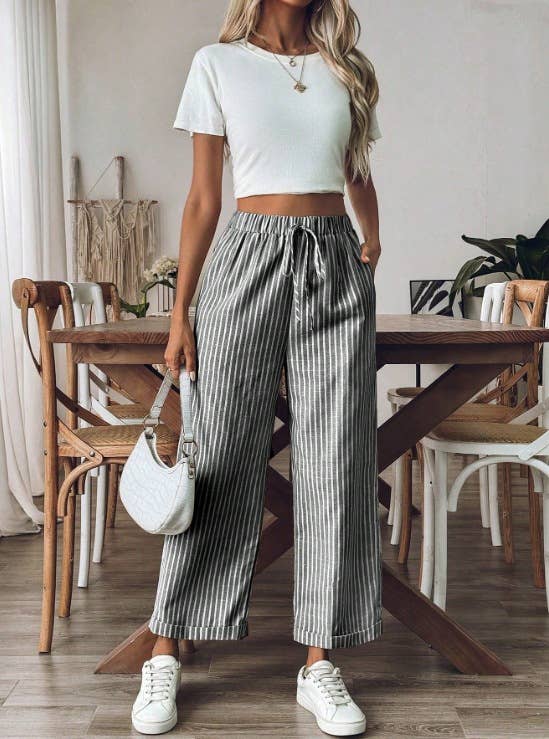 Laced Stripes Wide Leg Pants