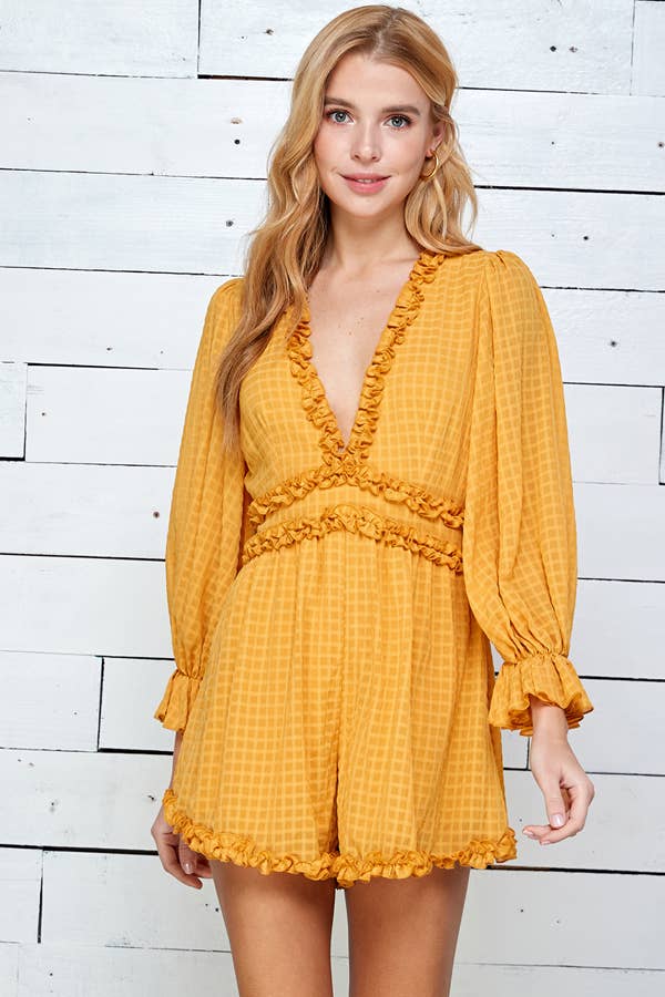 Three Quarter Sleeve Ruffle Romper