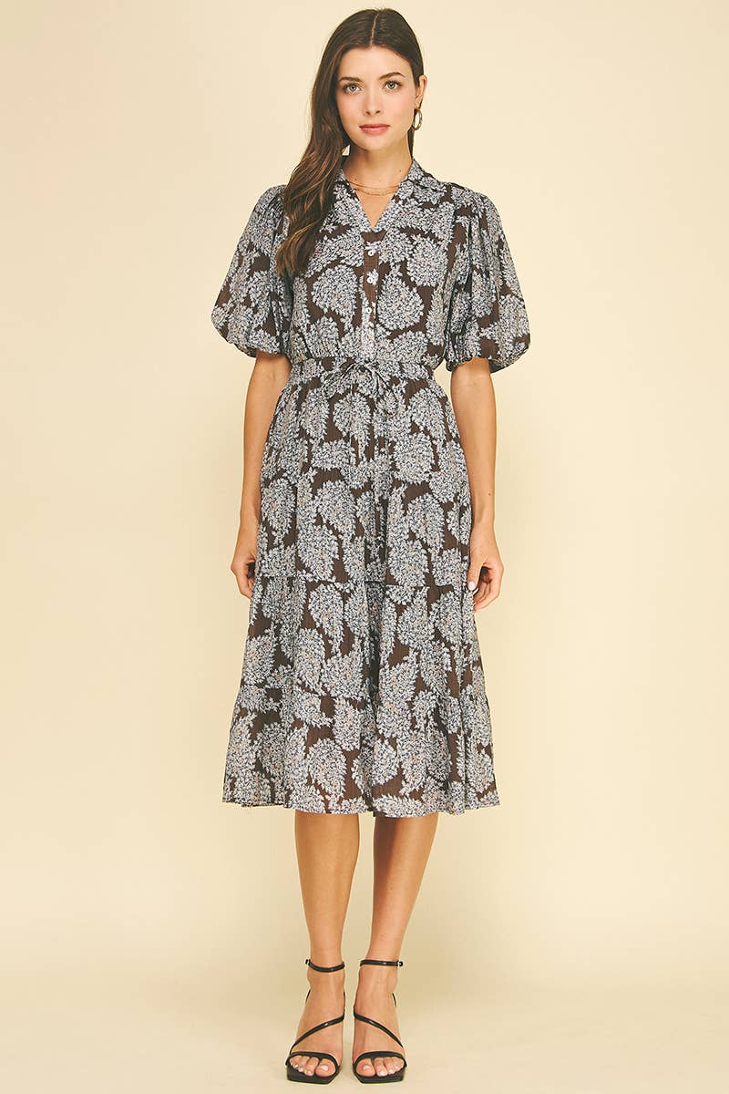 Floral Button Down Tiered Midi Dress
