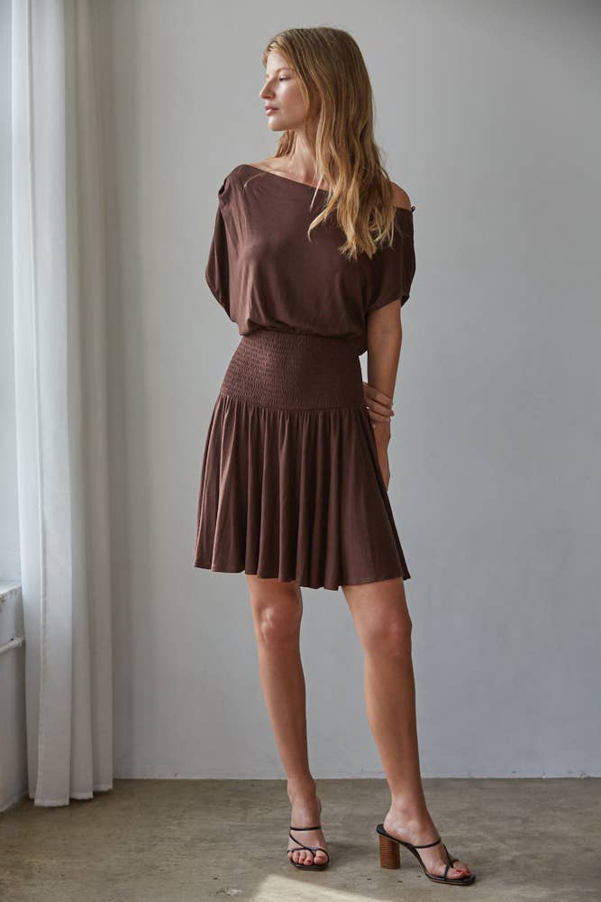 Knit Viscose Spandex Jersey Asymmetrical Neck Mini