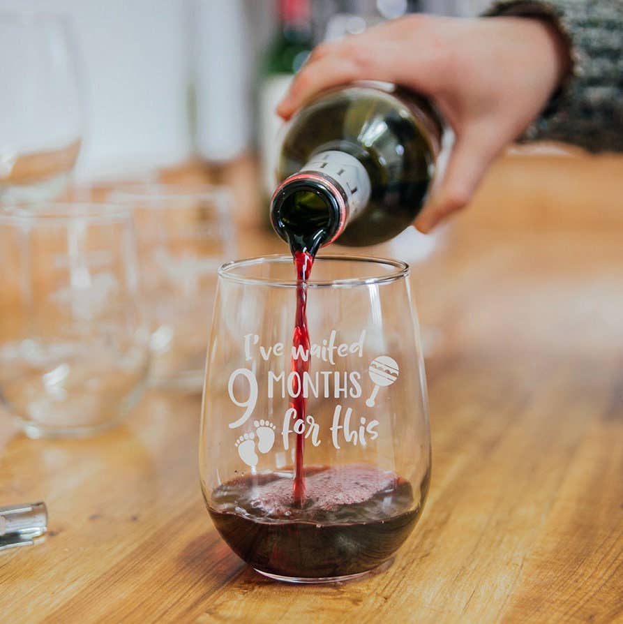 Waited 9 Months Stemless Wine Glass