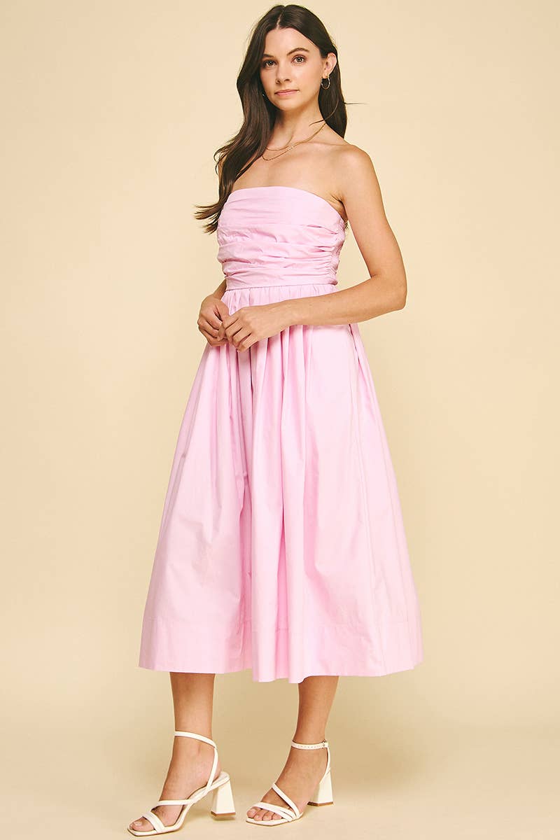 Shirring Detailed Sleeveless Midi Dress