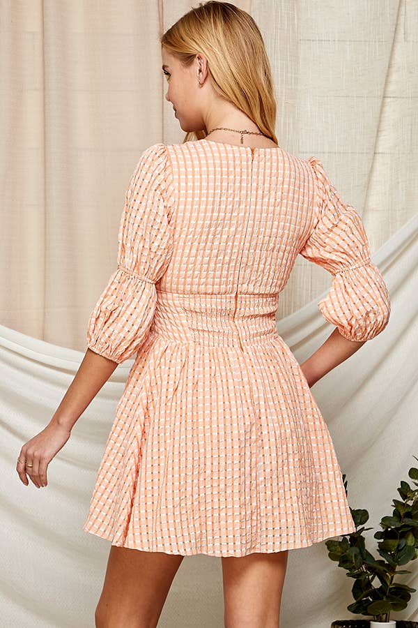 Outdoor Chic Deep V-Neck Dress with Puffy Sleeves