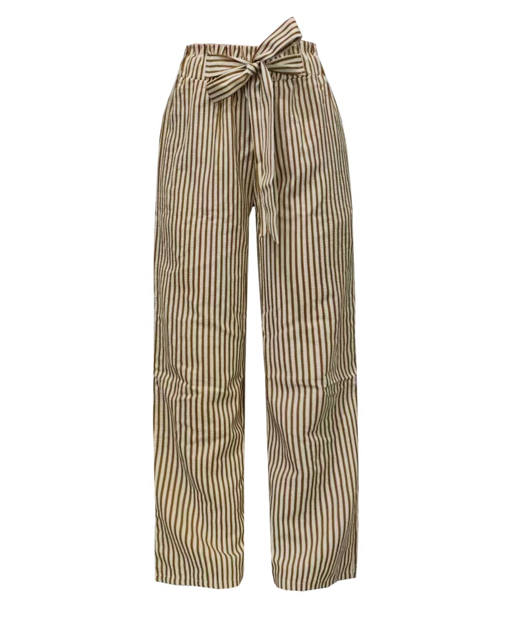 Ruffle Paperbag Slacks Striped Wide-Leg Pants