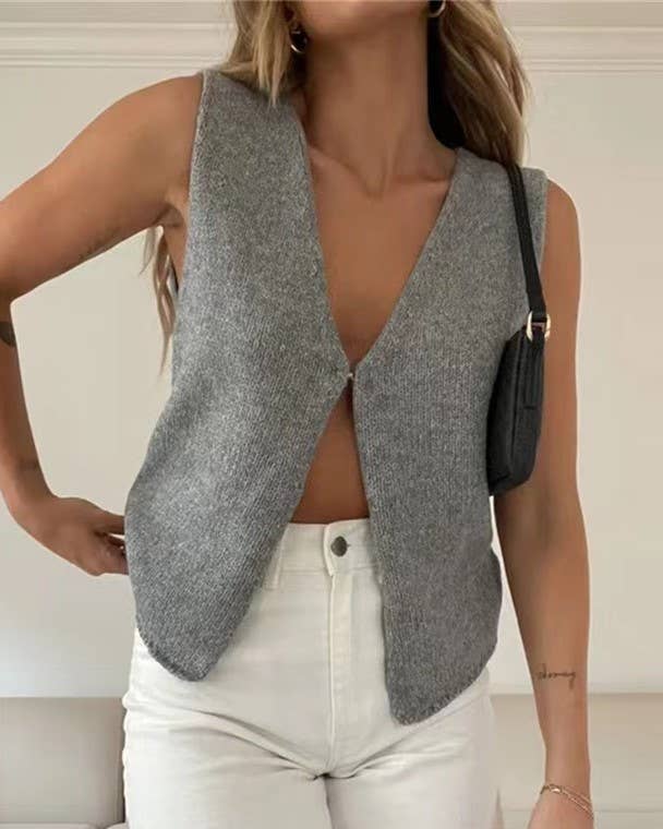 Sleeveless Knitted Cardigan Tank Top