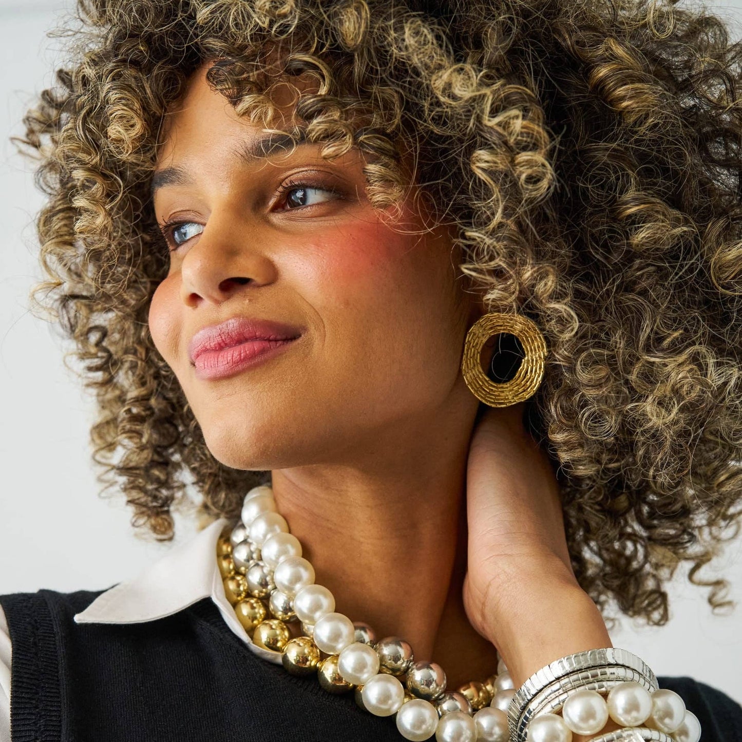Greta Round Chain Post Earrings Brass