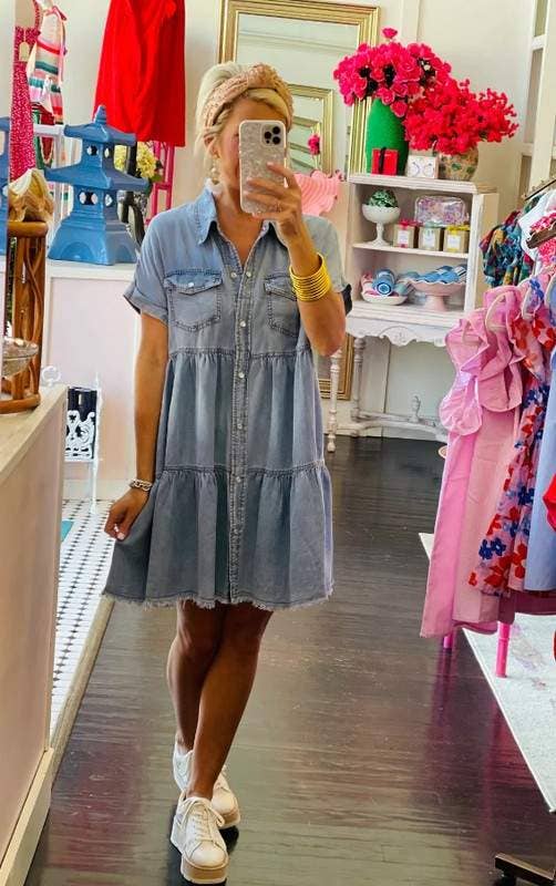 Chic Denim Button Front Dress for Everyday Boutique Styling