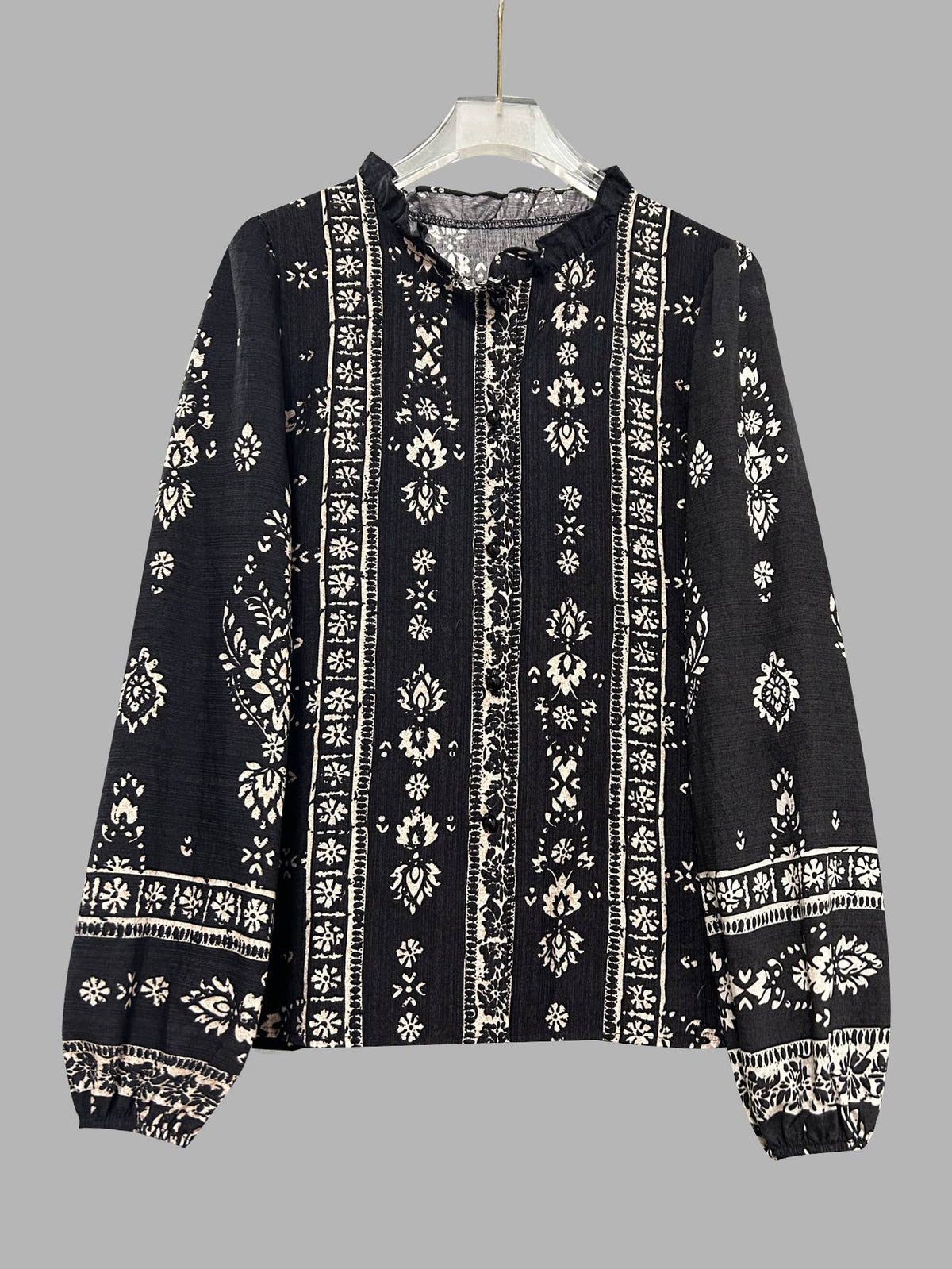 Retro Bohemian Floral Geometric Print Blouse