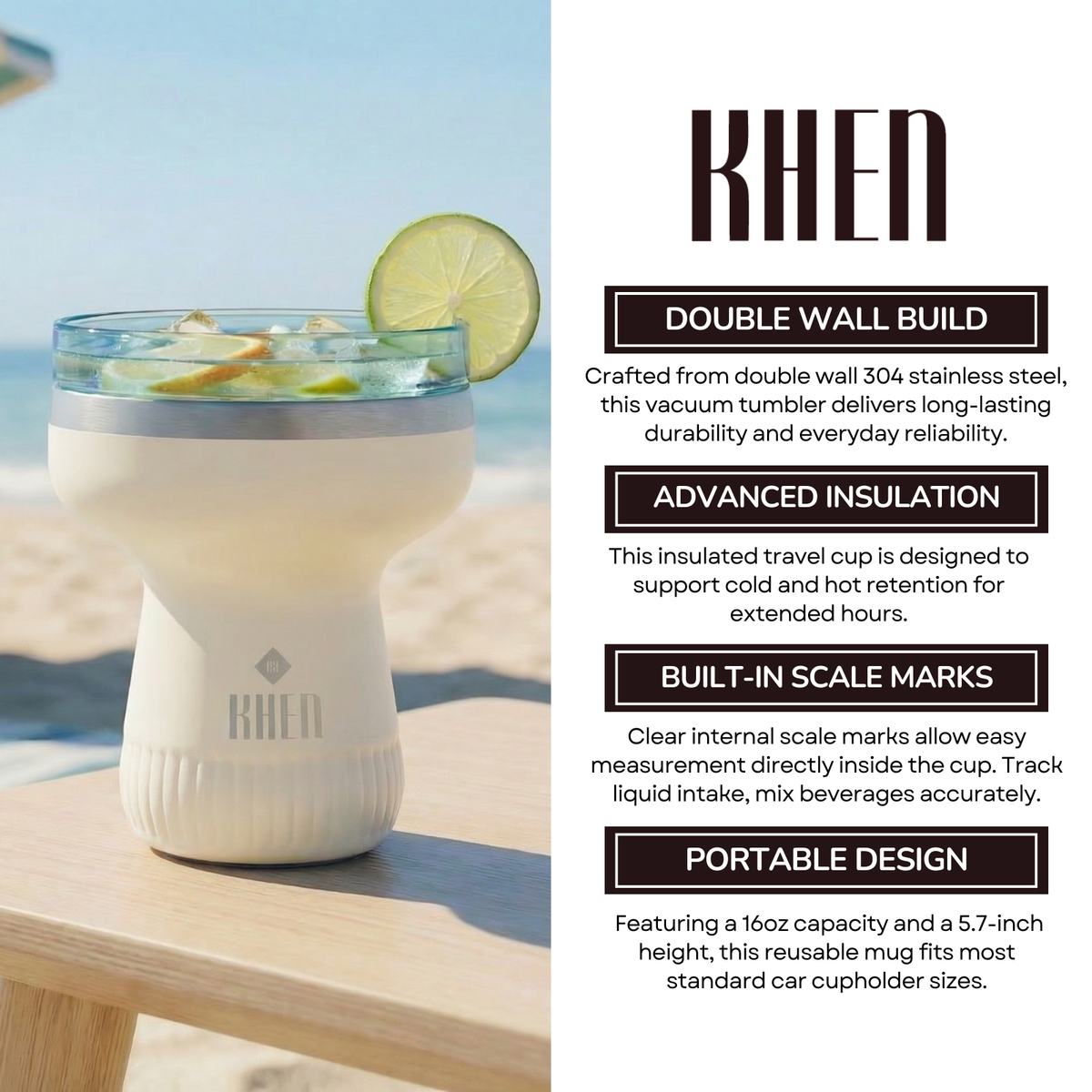 Double Wall Insulated Margarita Tumbler - Cream