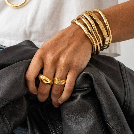 Lucille Square Bead Stretch Bracelet Brass