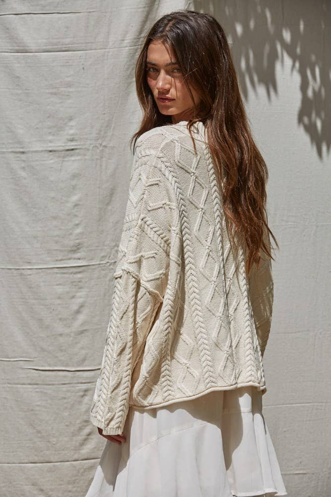 Knit Sweater Cotton V-Neck Cable Knit Cardigan Top