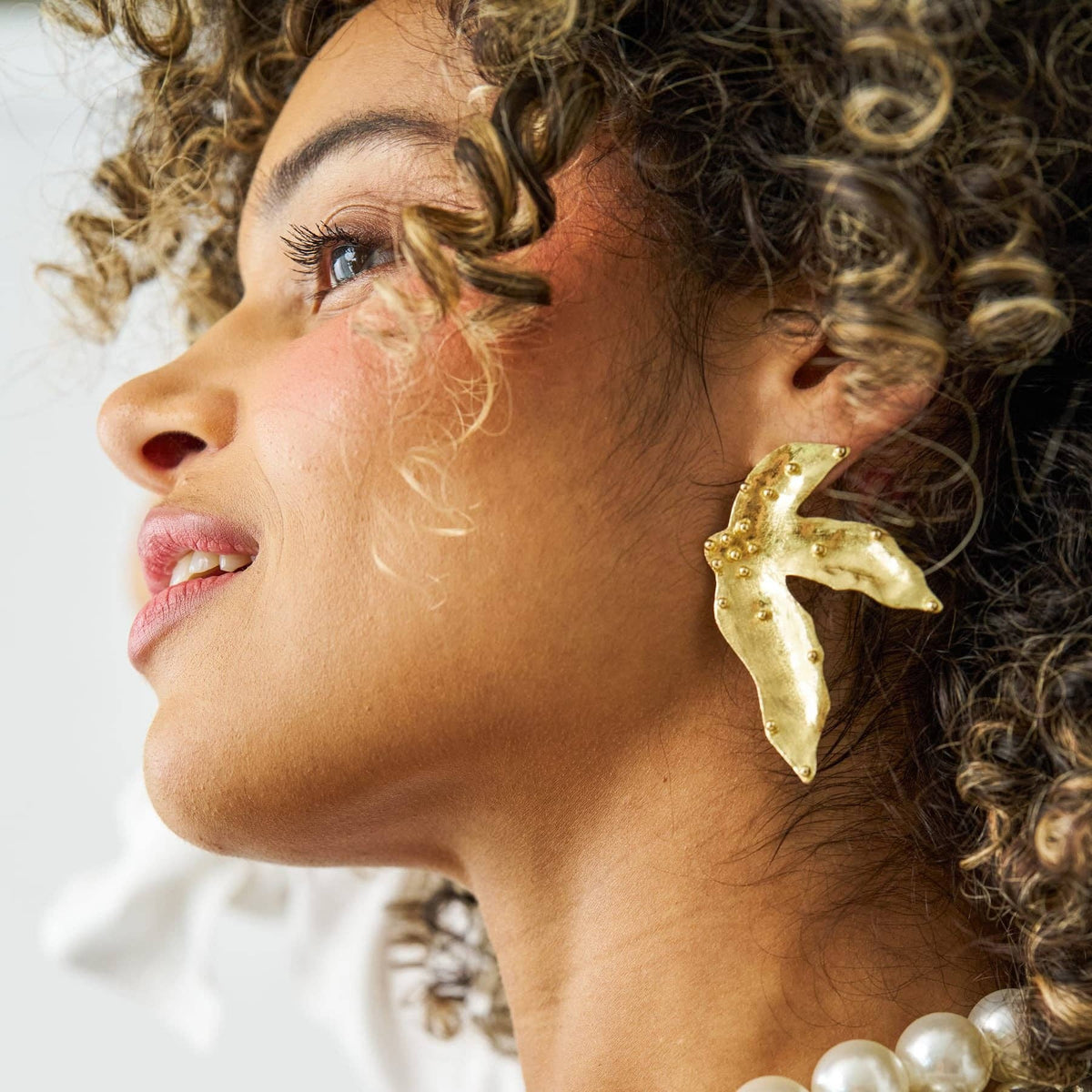 Emmie Three Petal Statement Post Earrings Brass